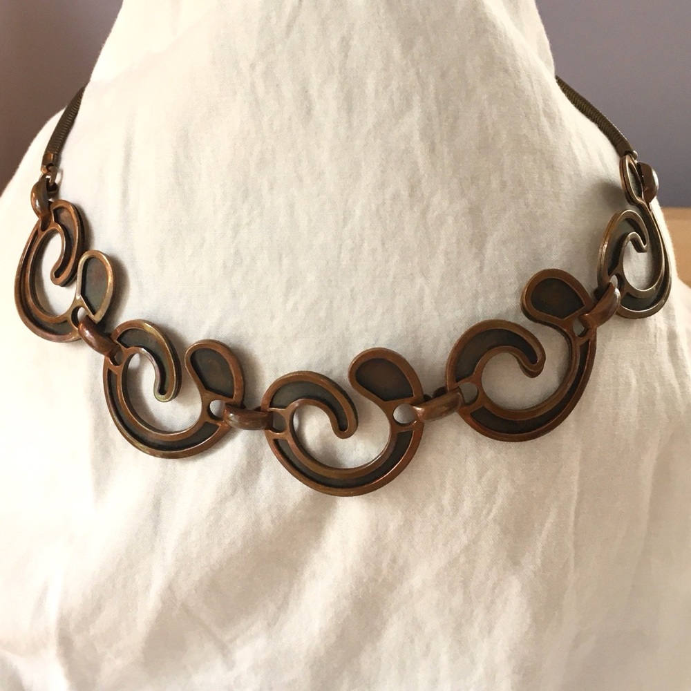 REBAJES Modernist Artist Copper Necklace - 1960 - 17 in long x 1 1/4 in
